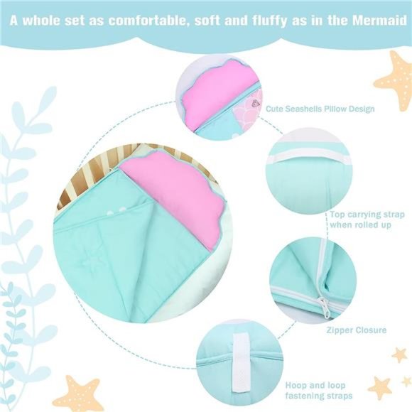 Toddler Nap Mat with Removable Pillow and Blanket - Pink Mermaids 48 x 20 - Picture 3 of 7